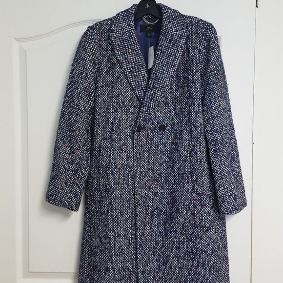 J. Crew Jackets & Blazers - J. Crew Daphne Italian Tweed Topcoat Navy Speckle